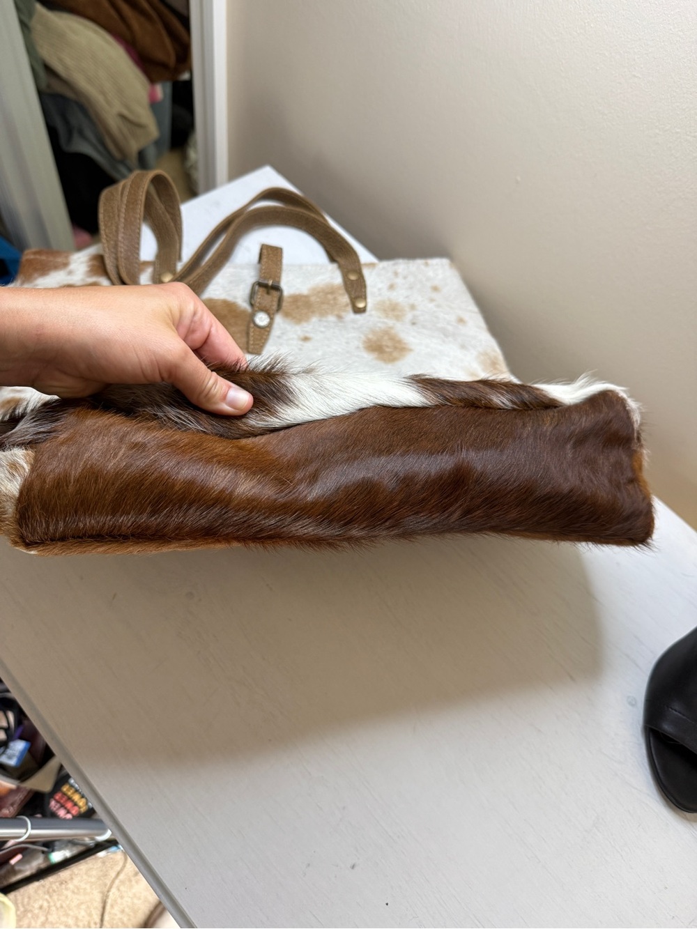 MYRA MESA TRAIL HAIRON TOTE BAG RUSTIC COWHIDE DESIGN, BROWN LEATHER HANDLES - Picture 13 of 14